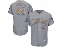 Men's Majestic Chicago Cubs #49 Jake Arrieta Authentic Gray 2017 Gold Champion Flex Base MLB Jersey