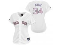 White David Ortiz Women #34 Majestic MLB Boston Red Sox Fashion Jersey