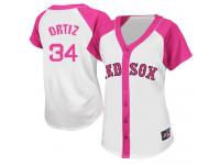 White-Pink David Ortiz Women #34 Majestic MLB Boston Red Sox Splash Fashion Jersey