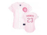 White-Pink Ryne Sandberg Women #23 Majestic MLB Chicago Cubs Fashion Jersey