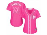 Women Majestic Chicago Cubs #23 Ryne Sandberg Pink Fashion MLB Jersey