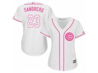 Women Majestic Chicago Cubs #23 Ryne Sandberg White Fashion MLB Jersey