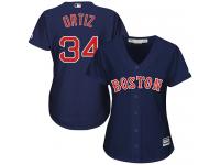 Women's Majestic Boston Red Sox #34 David Ortiz Authentic Navy Blue Alternate Road MLB Jersey