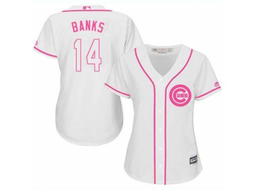 Women Majestic Chicago Cubs #14 Ernie Banks White Fashion MLB Jersey