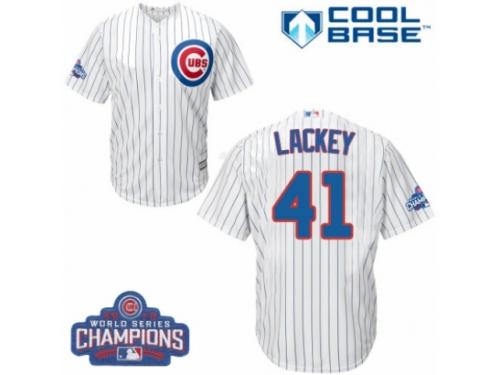 Youth Majestic Chicago Cubs #41 John Lackey Authentic White Home 2016 World Series Champions Cool Base MLB Jersey